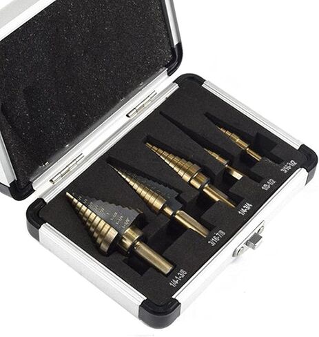 5PCS HSS Cobalt Step Drill Bit Set Multiple Hole 50 Sizes with Aluminum Case for Metal Wood Step Cone Drill (Dark Bronze) in Saudi Arabia