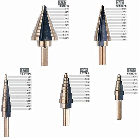 5PCS HSS Cobalt Step Drill Bit Set Multiple Hole 50 Sizes with Aluminum Case for Metal Wood Step Cone Drill (Dark Bronze) in Saudi Arabia