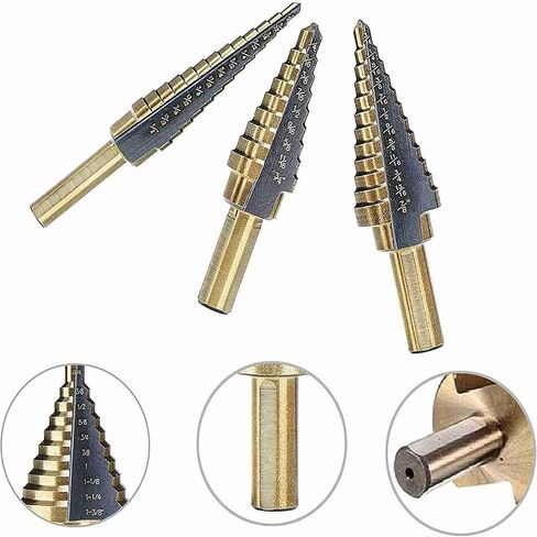 5PCS HSS Cobalt Step Drill Bit Set Multiple Hole 50 Sizes with Aluminum Case for Metal Wood Step Cone Drill (Dark Bronze) in Saudi Arabia