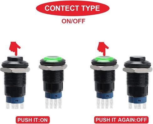 5Pcs 12mm Latching LED Push Button Switch Black Shell IP65 Waterproof Self-Locking Push Button Switch SPST 2Position ON Off with Terminal Wires for Car 5Color(Red/Yellow/Blue/Green/White) in Saudi Arabia