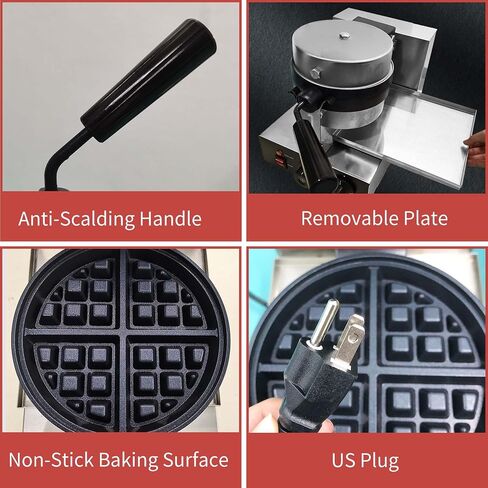 Yovtekc Flip Waffle Maker with Removable Plates, Commercial Waffle Maker Machine, Flip Waffle Irons Non-stick Waffle Baking Machine 110V 1000W in Saudi Arabia