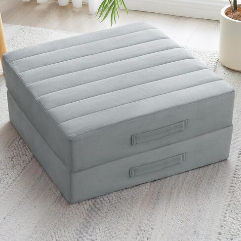 JKMAX 22 inches Floor Pillow for Adults - Large Meditation Cushion with Thick Foam & Soft Tufted Cover - Premium Outdoor Square Floor Cushion Seat - Yoga Pillows for Sitting On Floor - Light Gray in Saudi Arabia
