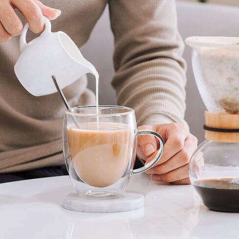 6 عبوات من أكواب القهوة ذات الجدران المزدوجة من LIBWYS، أكواب شاي اسبريسو كابتشينو لاتيه 12 أونصة مع مقبض، أكواب شفافة من البورسليكات مقاومة للحرارة 350 مل in Kuwait