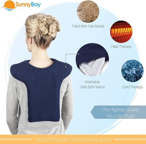 وسادة تدفئة للكتف والجزء العلوي من الظهر من SunnyBay، لفافة للرقبة والكتف قابلة للتسخين أو البارد في الميكروويف، حزمة تخفيف الآلام الرطبة مع غطاء قابل للغسل وحشو بذور الكتان، كبير، أزرق داكن in Kuwait