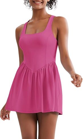 Sexyasasii Women's Summer Athletic Tennis Dress with Built in Shorts and Bra Square Neck Active Golf Dresses in Kuwait