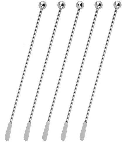 تحريك مشروبات القهوة - عصا دوارة لشرب الكوكتيل من الفولاذ المقاوم للصدأ مع مجاذيف صغيرة مستطيلة (5 عبوات) in Kuwait