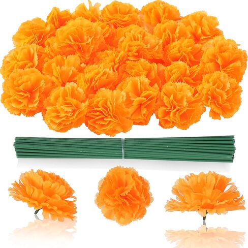 Marigold Flowers 50Pcs 2'' Silk Artificial Marigold Flowers Head Bulk for DIY Diwali Festival Indian Wedding Party Day of The Dead Dia de Los Muertos ofrenda Altar Decorations (Orange) in Saudi Arabia