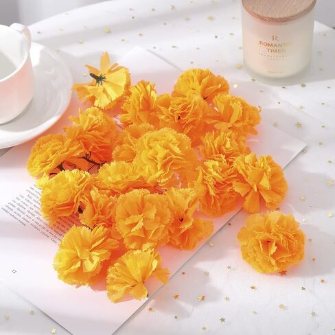 Marigold Flowers 50Pcs 2'' Silk Artificial Marigold Flowers Head Bulk for DIY Diwali Festival Indian Wedding Party Day of The Dead Dia de Los Muertos ofrenda Altar Decorations (Orange) in Saudi Arabia
