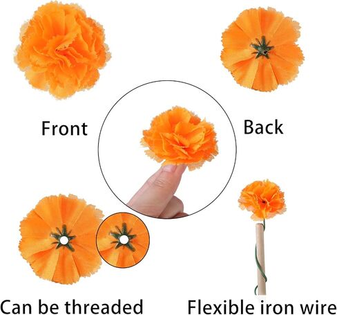 Marigold Flowers 50Pcs 2'' Silk Artificial Marigold Flowers Head Bulk for DIY Diwali Festival Indian Wedding Party Day of The Dead Dia de Los Muertos ofrenda Altar Decorations (Orange) in Saudi Arabia