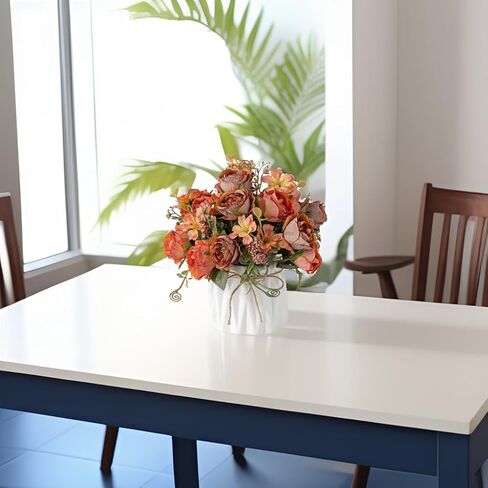 Hbluefat Faux Flowers with Vase,Artificial Silk Flowers in Ceramic Vase,Small Fake Flower Arrangement for Home Office Kitchen Bathroom Coffee Dining Table Centerpiece Decor (Orange,Pomegranate) in Saudi Arabia