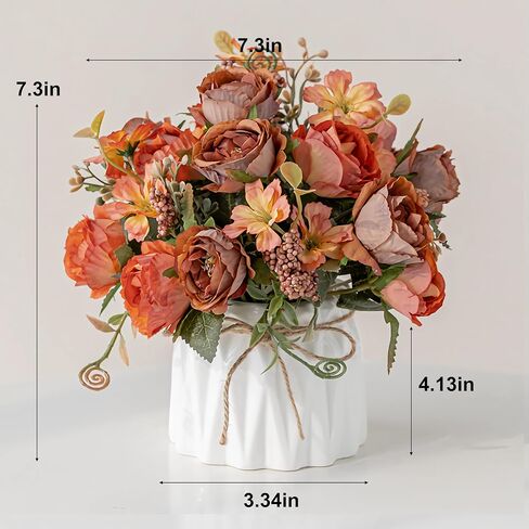 Hbluefat Faux Flowers with Vase,Artificial Silk Flowers in Ceramic Vase,Small Fake Flower Arrangement for Home Office Kitchen Bathroom Coffee Dining Table Centerpiece Decor (Orange,Pomegranate) in Saudi Arabia