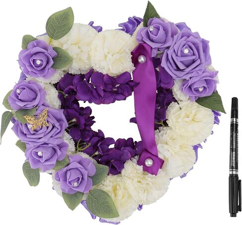 HEALLILY Heart Shaped Memorial Grave Wreath Artificial Flower Wreath Artificial Funeral Flowers Decorative Floral Wreath Flower Arrangement in Saudi Arabia