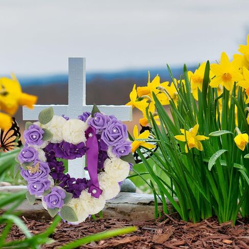 HEALLILY Heart Shaped Memorial Grave Wreath Artificial Flower Wreath Artificial Funeral Flowers Decorative Floral Wreath Flower Arrangement in Saudi Arabia