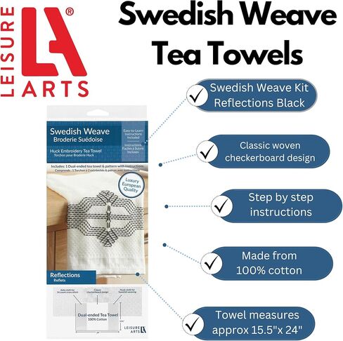 LEISURE ARTS Easy Does It Swedish Weave Towels, Traditional Swedish Weaving, Huck Weaving Sewing Book with 12 Traditional Patterns, 20 Pages, Soft Cover in Kuwait