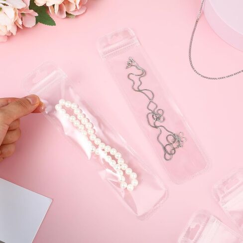 100Pcs Jewelry Bags for Selling Resealable Tiny Bags Jewelry Storage Bags Self Sealing Bag with Hang Hole Small Plastic Bags for Packaging, Decorative Gift, Bracelet, Beads, Screws, 2.16 x 8.66 Inch in Saudi Arabia