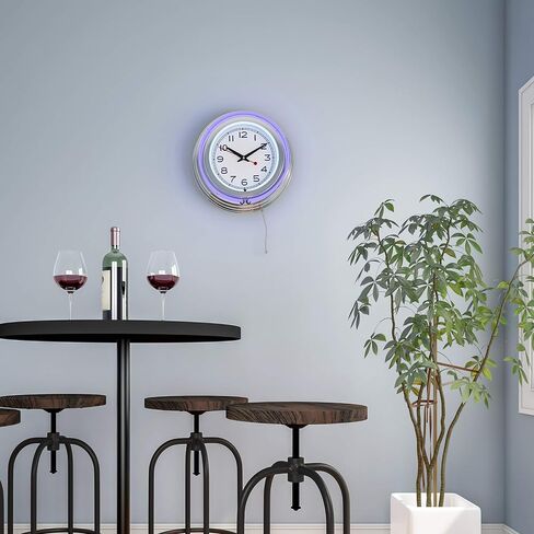 Lavish Home Neon Wall Clock- 14" Round, Double Light Ring, Dual Power, Analog Quartz Timepiece- Retro Decor for Bar, Garage & Game Room (Purple) in Saudi Arabia