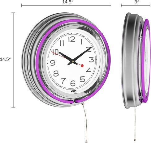 Lavish Home Neon Wall Clock- 14" Round, Double Light Ring, Dual Power, Analog Quartz Timepiece- Retro Decor for Bar, Garage & Game Room (Purple) in Saudi Arabia