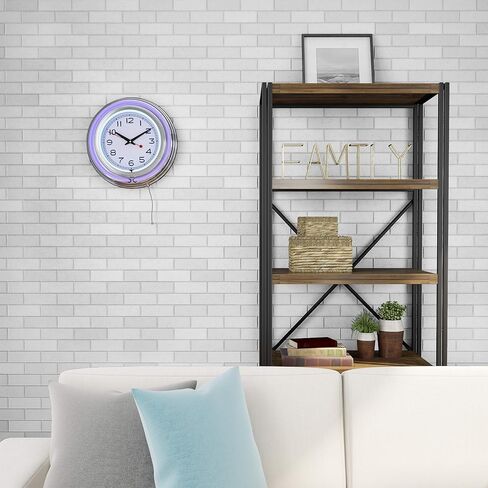 Lavish Home Neon Wall Clock- 14" Round, Double Light Ring, Dual Power, Analog Quartz Timepiece- Retro Decor for Bar, Garage & Game Room (Purple) in Saudi Arabia