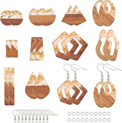Beadthoven Resin Wood Charms, DIY Wood Earrings Making Charms, Geometry Resin Wooden Pendants Bohemian Wood Pieces Wood Pendants for Women Earrings Jewelry Making Necklace Supplies Findings Ornaments in Kuwait