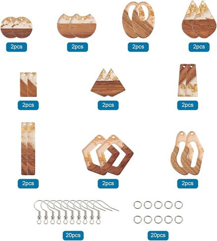 Beadthoven Resin Wood Charms, DIY Wood Earrings Making Charms, Geometry Resin Wooden Pendants Bohemian Wood Pieces Wood Pendants for Women Earrings Jewelry Making Necklace Supplies Findings Ornaments in Kuwait