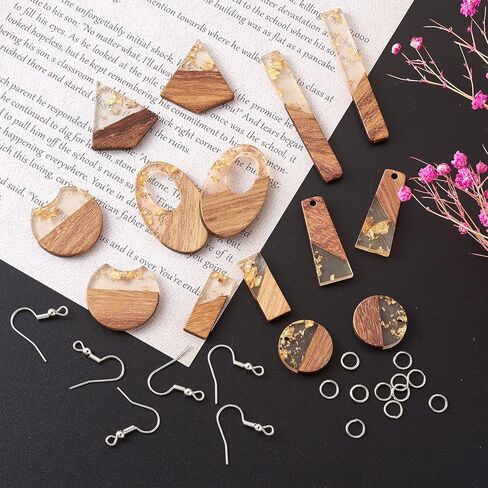 Beadthoven Resin Wood Charms, DIY Wood Earrings Making Charms, Geometry Resin Wooden Pendants Bohemian Wood Pieces Wood Pendants for Women Earrings Jewelry Making Necklace Supplies Findings Ornaments in Kuwait