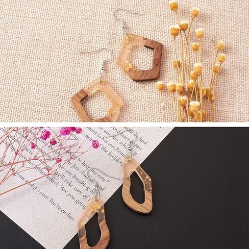 Beadthoven Resin Wood Charms, DIY Wood Earrings Making Charms, Geometry Resin Wooden Pendants Bohemian Wood Pieces Wood Pendants for Women Earrings Jewelry Making Necklace Supplies Findings Ornaments in Kuwait