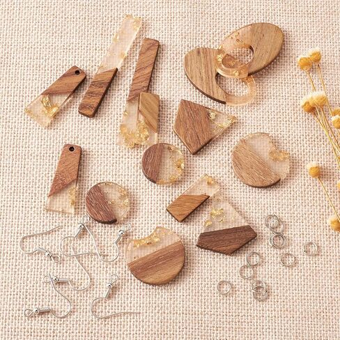 Beadthoven Resin Wood Charms, DIY Wood Earrings Making Charms, Geometry Resin Wooden Pendants Bohemian Wood Pieces Wood Pendants for Women Earrings Jewelry Making Necklace Supplies Findings Ornaments in Kuwait