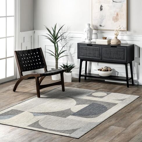 nuLOOM Rhona Modern Moon Area Rug, Grey, 7' x 9', Durable, Modern, Low Pile, Non-Shedding, Easy Clean, Living Room Rug, Sleek and Functional, Polyester, Machine Made in Saudi Arabia