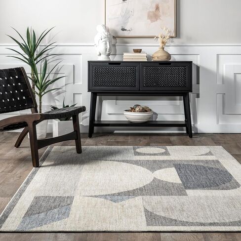 nuLOOM Rhona Modern Moon Area Rug, Grey, 7' x 9', Durable, Modern, Low Pile, Non-Shedding, Easy Clean, Living Room Rug, Sleek and Functional, Polyester, Machine Made in Saudi Arabia