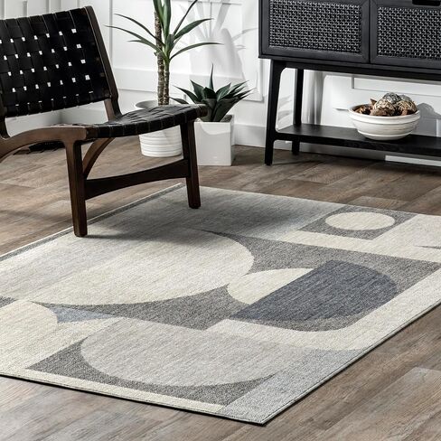 nuLOOM Rhona Modern Moon Area Rug, Grey, 7' x 9', Durable, Modern, Low Pile, Non-Shedding, Easy Clean, Living Room Rug, Sleek and Functional, Polyester, Machine Made in Saudi Arabia