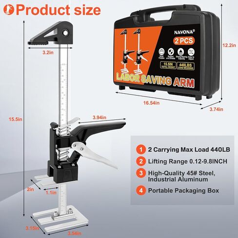 نافونا NAVONA توفير العمالة رفع الذراع 2 حزمة، 10 بوصة متعددة الوظائف جهاز رفع تعديل الارتفاع، 400 رطل رافع الأثاث لتثبيت الخزانات والأبواب والأثاث والنوافذ in Kuwait