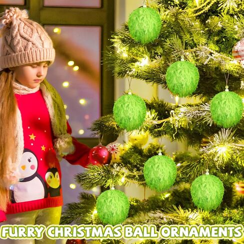 6 قطع كرة عيد الميلاد الحلي 3.15 بوصة ليموني أخضر فروي كرة قماشية شجرة عيد الميلاد معلقة زينة عيد الميلاد رغوة شاتيربروف حلية المعلقات لديكور حفلة العطلة in Kuwait