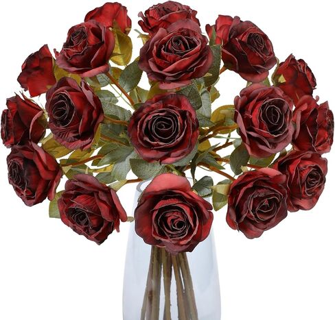 Nubry Artificial Vintage Silk Rose Flower Bouquet 10pcs Fake Roses Long Stem Artificial Roses for Home Kitchen Wendding Decorations in Saudi Arabia