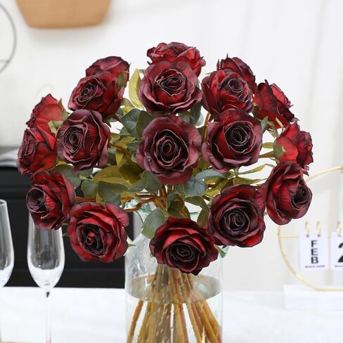 Nubry Artificial Vintage Silk Rose Flower Bouquet 10pcs Fake Roses Long Stem Artificial Roses for Home Kitchen Wendding Decorations in Saudi Arabia