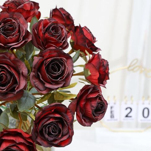 Nubry Artificial Vintage Silk Rose Flower Bouquet 10pcs Fake Roses Long Stem Artificial Roses for Home Kitchen Wendding Decorations in Saudi Arabia