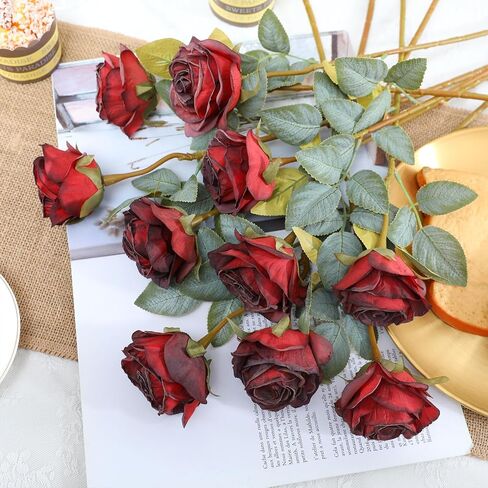 Nubry Artificial Vintage Silk Rose Flower Bouquet 10pcs Fake Roses Long Stem Artificial Roses for Home Kitchen Wendding Decorations in Saudi Arabia