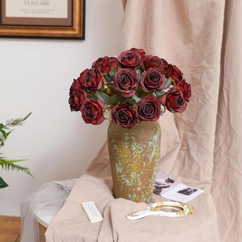 Nubry Artificial Vintage Silk Rose Flower Bouquet 10pcs Fake Roses Long Stem Artificial Roses for Home Kitchen Wendding Decorations in Saudi Arabia