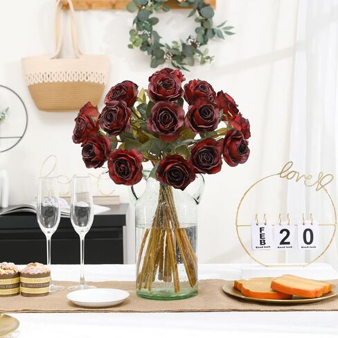 Nubry Artificial Vintage Silk Rose Flower Bouquet 10pcs Fake Roses Long Stem Artificial Roses for Home Kitchen Wendding Decorations in Saudi Arabia
