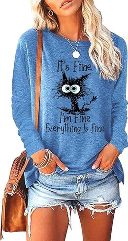 It's Fine I'm Fine Everything Is Fine Sweatshirt Fine Funny Cat Christmas Sweatshirt for Women Cute Fine Tee Tops in Saudi Arabia