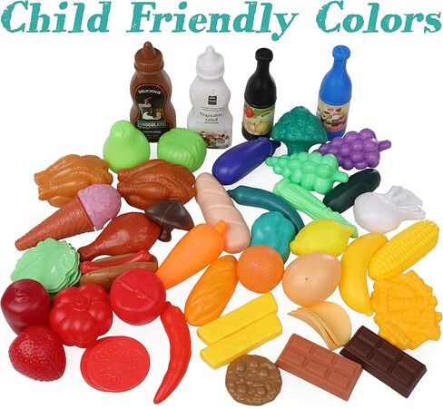 ألعاب آي كيو لمطبخ الأطفال، مجموعة طعام للعب الأطفال الصغار وإكسسوارات المطبخ، 120 قطعة من تشكيلات الطعام البلاستيكية، مع الفواكه والخضروات والمواد المطبوخة والمخبوزة وألعاب المطبخ in Kuwait