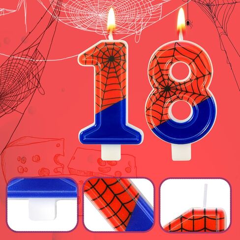 Spider Web Candle, Spider Number Candle Cake Topper Candle Birthday Cake Candle Spider Birthday Decorations for Boy Girl Spider Birthday Themed Party Halloween Party Supplies (18) in Saudi Arabia
