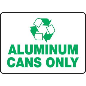 Accuform MPLR534VP Plastic Recycle Sign, "Aluminum CANS ONLY" with Graphic, 7" Length x 10" Width x 0.055" Thickness, Green on White