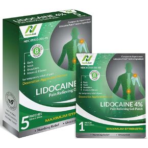 4% Lidocaine Patches Maximum Strength, 30 Pack - Pain Relieving Gel Patch, 5.5" x 4" Large Pain Patches for Temporary Relief of Back, Neck, Shoulder, and Other Pain – 30 Day Supply