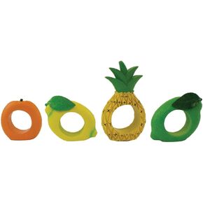 Beachcombers Resin Fruit Themed Set Of 4 Napkin Rings Multi