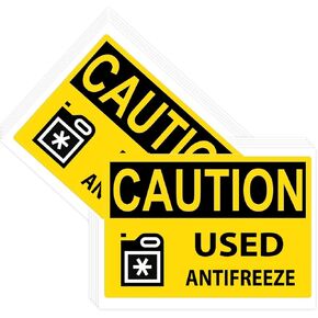 Caution Used Antifreeze Sign Stickers Labels,5×7 Inch Hazard Waste Label Decal Stickers Warning Sign Labels for Outdoors(Pack-10)