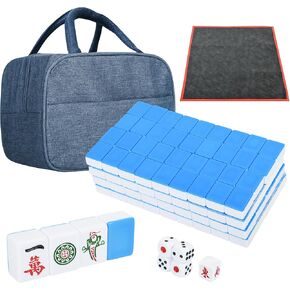 TWBTC Chinese Green Small Mahjong Tiles Set 144 + 2 Melamine Tiles 1.2"(30mm) Tile with Portable Travel Handbag Complete Mahjong Game Set - (Majiang,中国麻将)