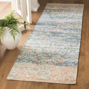 SAFAVIEH Saffron Collection Runner Rug - 2'3" x 8', Turquoise & Peach, Handmade Boho Chic Distressed Cotton, Ideal for High Traffic Areas in Living Room, Bedroom (SFN563A)