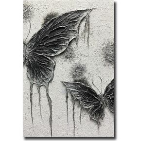 Boiee Art,24x36Inch Textured Hand Painted Elegant Abstract Wall Art Gothic Style Moth Artwork Vintage Butterfly Art Oil Painting Wood Inside Framed Ready to Hang