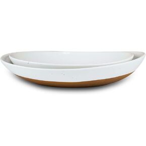 Mora Ceramic Large Serving Bowls- Set of 2 Oval Platters for Entertaining. Modern Kitchen Dishes for Dinner, Fruit, Salad, Turkey, etc. Oven, Dishwasher Safe, 55/35 oz, 13.5" / 11.8" - Vanilla White