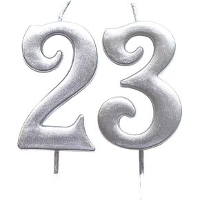 MAGJUCHE Silver 23rd Birthday Numeral Candle, Number 23 Cake Topper Candles Party Decoration for Women or Men